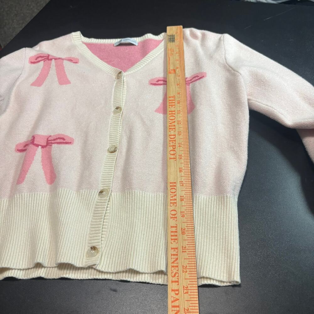 Miss Sparkling Womens Pink Bow Cardigan Sweater Cream Coquette Button Front - Picture 4 of 6